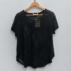 SJS Black Mesh Net Top XL Y2K Fishnet Tee Streetwear Goth Festival